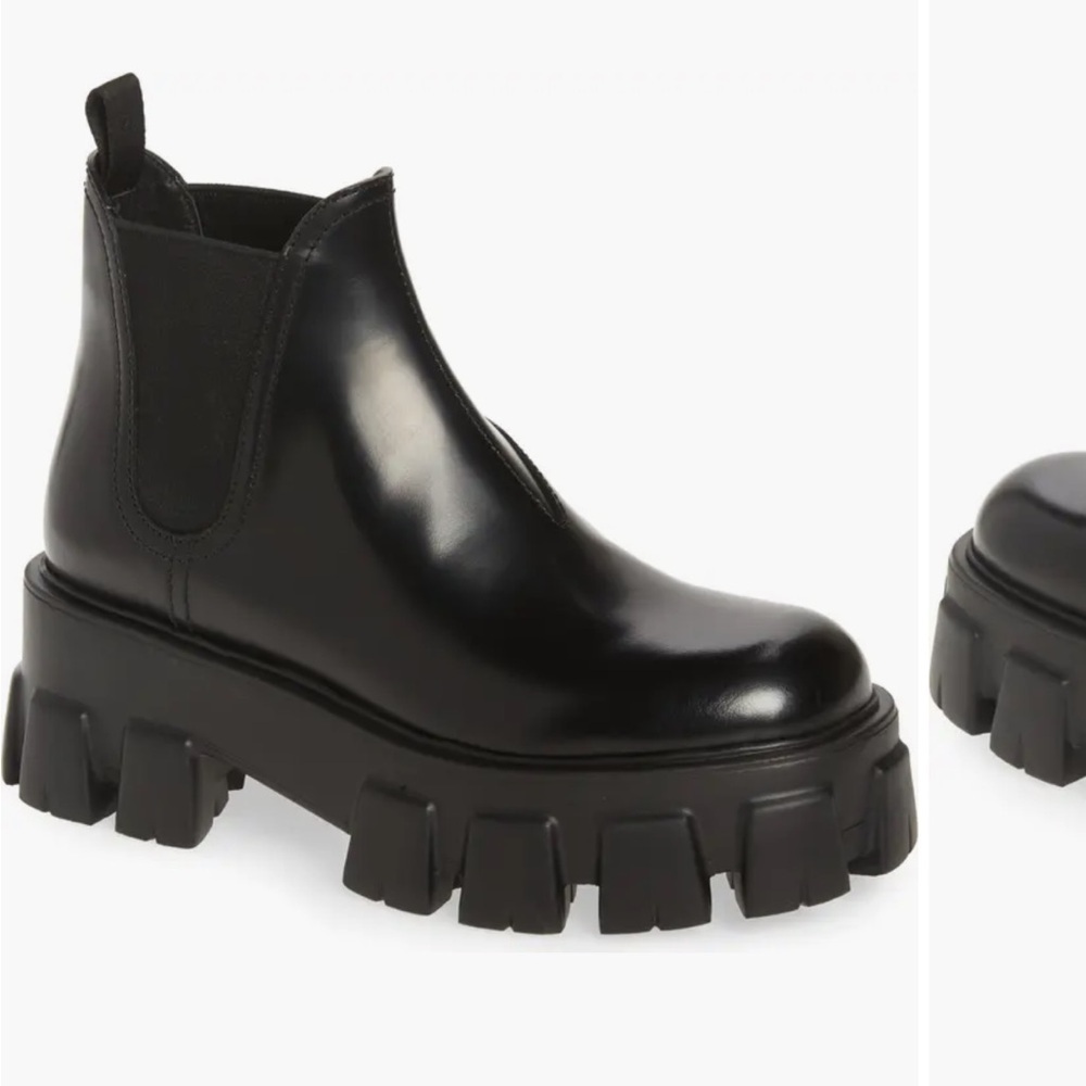 Prada monolith brushed leather chelsea boots